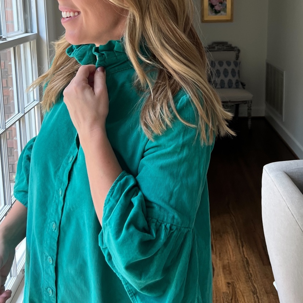 Holly Shae Emerald / Teal Corduroy Swing Dress - Picture 9 of 15